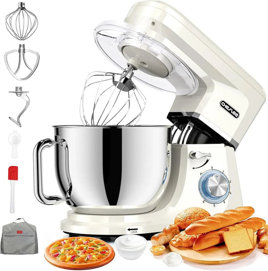 Bianco latte, 2000 W Ad alta, CHeflee Impastatrice Planetaria, 8 Litri Capacità Inox, 6 Velocità Pulse, Protezione di sicurezza, Ad alta potenza