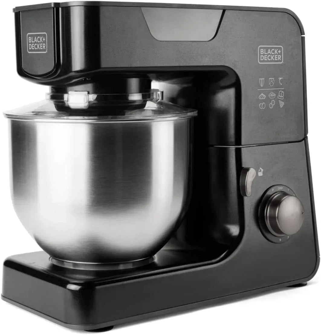 Black+Decker BXKM1000E 1000W. Piedini antiscivolo, Coperchio anti-schizzi, Impastatrice 1000W, Ciotola in acciaio inossidabile da 5,2L, Nero, 5,2 L