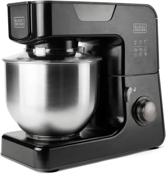 Black+Decker BXKM1000E 1000W. Piedini antiscivolo, Coperchio anti-schizzi, Impastatrice 1000W, Ciotola in acciaio inossidabile da 5,2L, Nero, 5,2 L