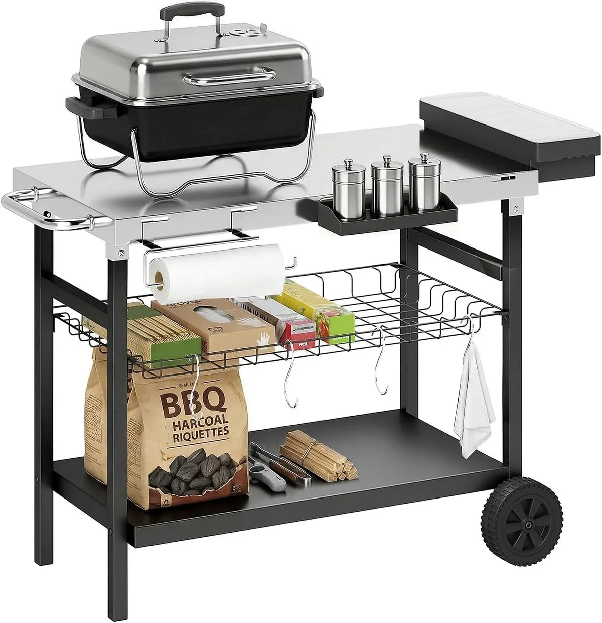Carrello, Barbecue, 114x61x81 cm, esterno, ruote di trasporto, nero