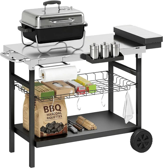 Carrello, Barbecue, 114x61x81 cm, esterno, ruote di trasporto, nero