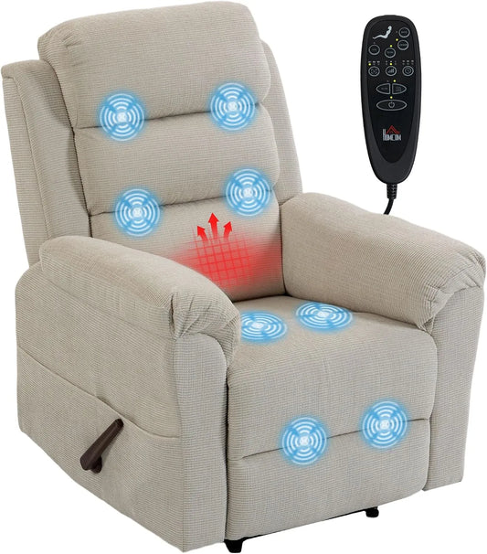 Poltrona relax con massaggio, HOMCOM, funzione riscaldante, Poltrona Massaggiante Reclinabile Manuale 135° Riscaldante Crema