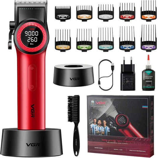 VGR 001 Corpo in Metallo, Macchinetta per Capelli Senza Fili Barbiere, 001 Tagliacapelli Professionale per Uomo, 9000 Giri/Min, Taglia Capelli Lame in
