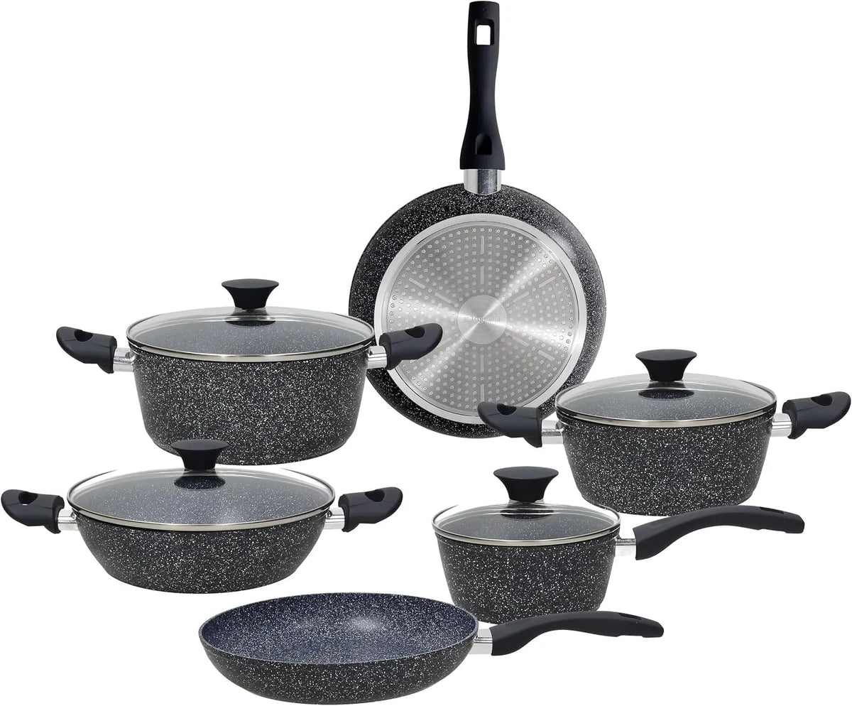 batteria, 10 pezzi, nero, alluminio, Black Gemstone, batteria pentole e padelle 10 pezzi