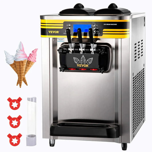 VEVOR Accessorio per elettrodomestico, professionale, Macchina Commerciale per Gelato Soft da 22-30 L/ora, Gelatiera da Banco a 3 Gusti