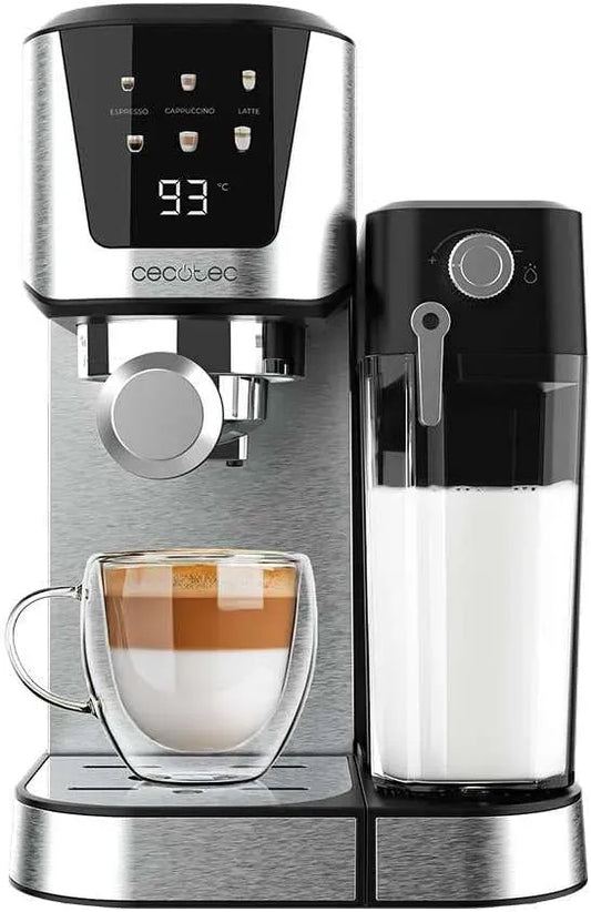 Cecotec Macchina da caffè, 1 L, 1350 W, ampio serbatoio, 20 Bar, Serbatoio Latte 700ml, Serbatoio Acqua 1L