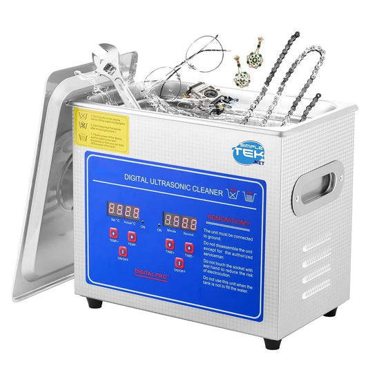 SIMPLETEK, Timer Digitale e Controllo della Temperatura, Vasca ad Ultrasuoni Professionale 3 Litri in Acciaio Inox dotato di Funzione di Riscaldamento